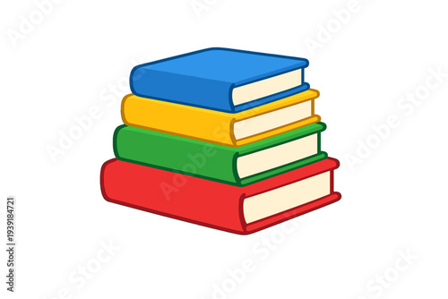 Stack of colorful books resting on a white background during daylight