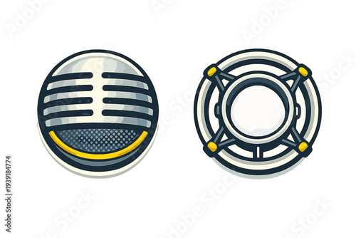 Microphone and lifebuoy design on a simple background with clear