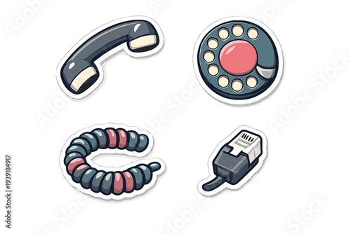 Old communication devices represented in simple drawings showing a