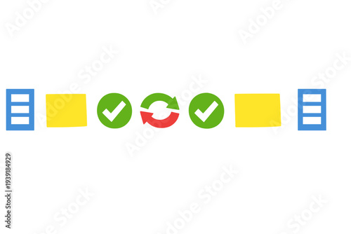 Visual representation of a workflow process with colored elements