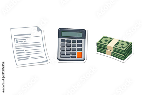 Calculating expenses with papers a calculator and cash on a plain