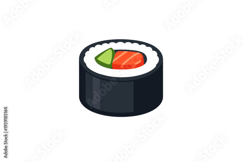 Sushi roll with salmon and avocado served on a white background during