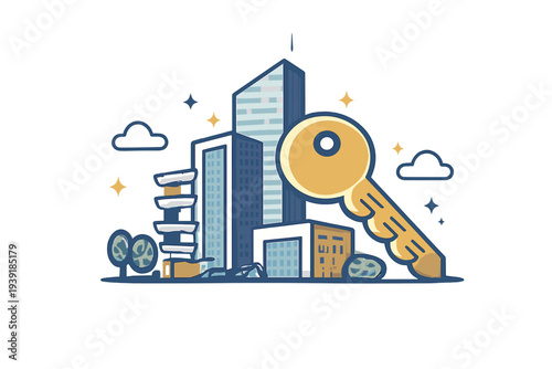 Building with key symbol highlights importance of security in urban