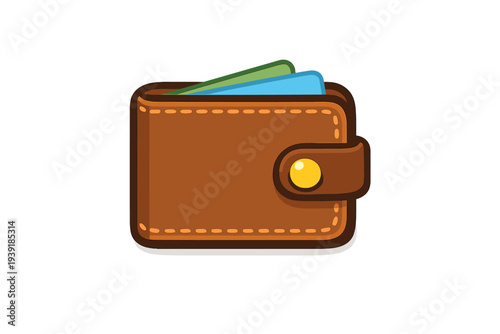 Brown wallet with cards showing placed on a plain background during