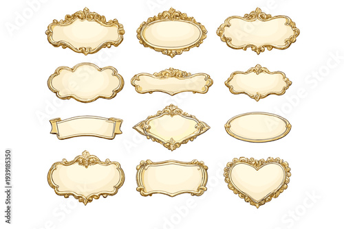 Decorative golden frames in various shapes for art and design use