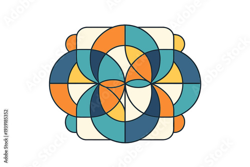 Colorful geometric pattern with overlapping shapes created in a