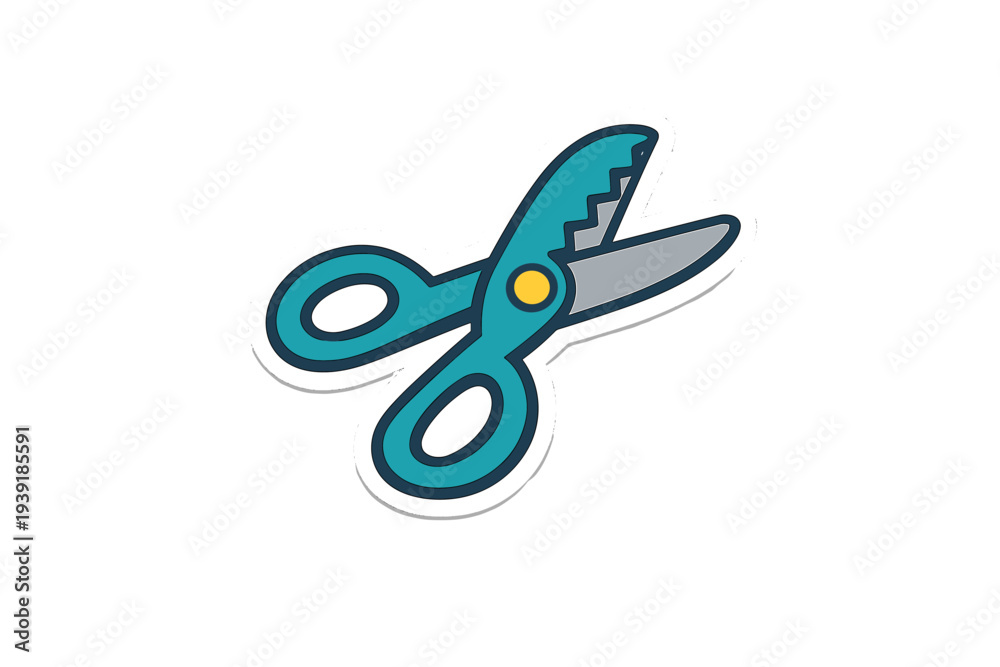 Fototapeta premium Bright blue scissors placed on a white background with a rounded shape