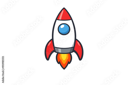 Rocket launches into space with bright flames and bold colors in a