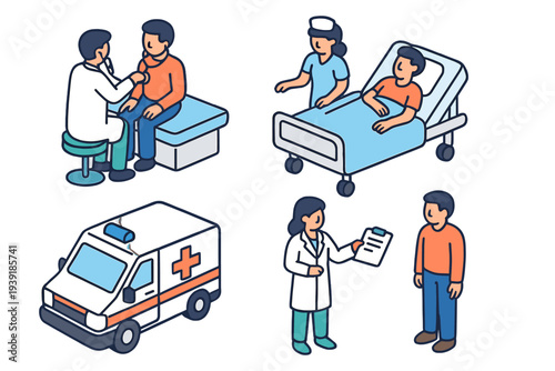 Health care workers interact with patients in different settings