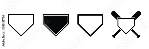 Home plate baseball icon set vector illustration, outline and silhouette style, isolated on white background