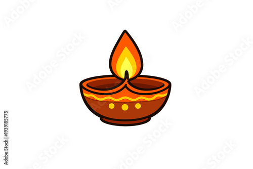 Colorful oil lamp with flame on display during celebration at festival