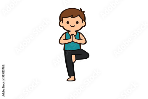 Child practicing yoga in a tree pose at a classroom during a health