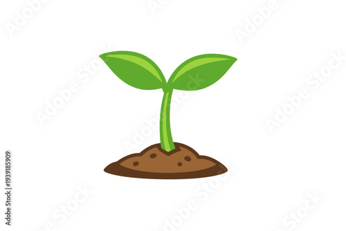 Small green plant growing from brown soil in a simple illustration