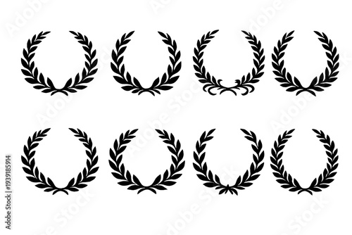 Different styles of laurel wreaths arranged in a grid pattern showing