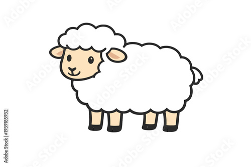 Cute cartoon sheep standing on a white background with a simple design