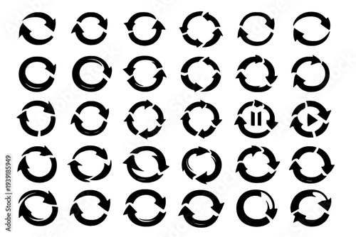 Different designs of circular arrows showing repetition and loop
