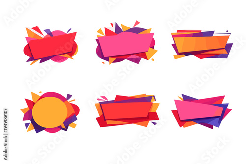 Colorful graphic shapes and banners with different designs and layouts