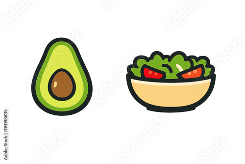 Cutting avocados and preparing a fresh salad with lettuce and tomatoes