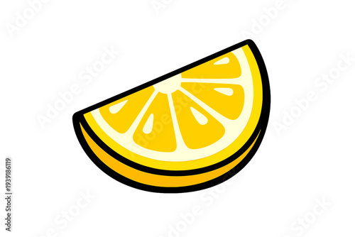 Lemon slice shows bright yellow color and typical shape on white
