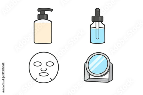Four skincare products arranged together showing a pump bottle dropper
