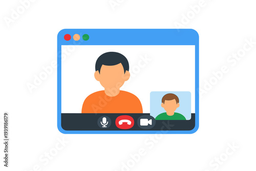 Online meeting with two participants video call on computer screen
