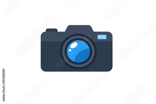 Camera sits on white background with focus on lens and body design