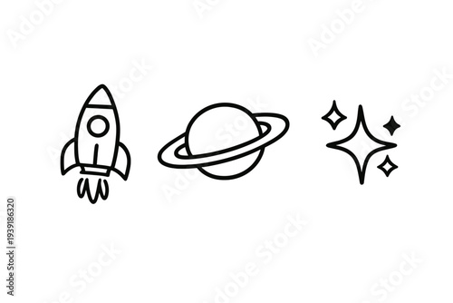 Rocket travels through space towards planet with rings and bright