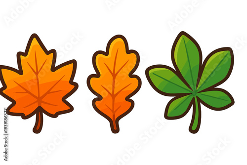 Collection of leaf shapes in different colors arranged in a row