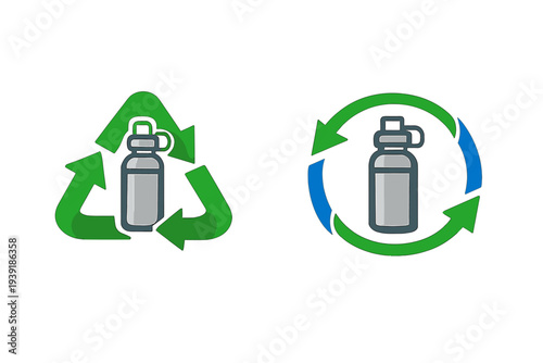Recycle symbol and reusable bottle design for environmental awareness