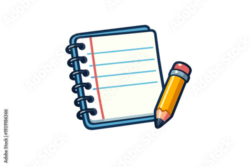 Blank notebook with pencil ready for writing and drawing in a