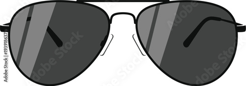Classic aviator sunglasses with dark tinted lenses are isolated on white.