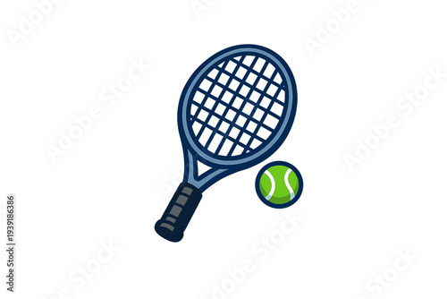 Tennis racket and ball on a white background during sports activity in