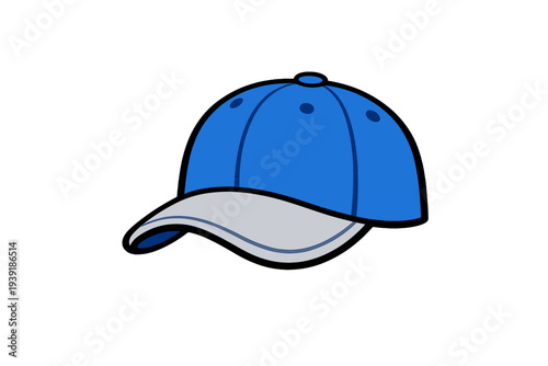 Blue cap with gray brim on a white background showing a simple design