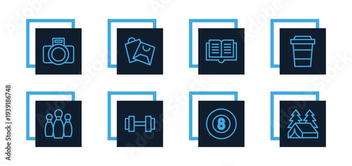 Photography, camera, gaming, camping, drawing, reading, music Icons Pack for Website, Apps and UI Interfaces