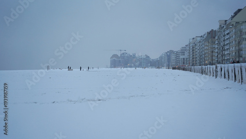 Snow-Covered Seaside Promenade in Knokke-Heist