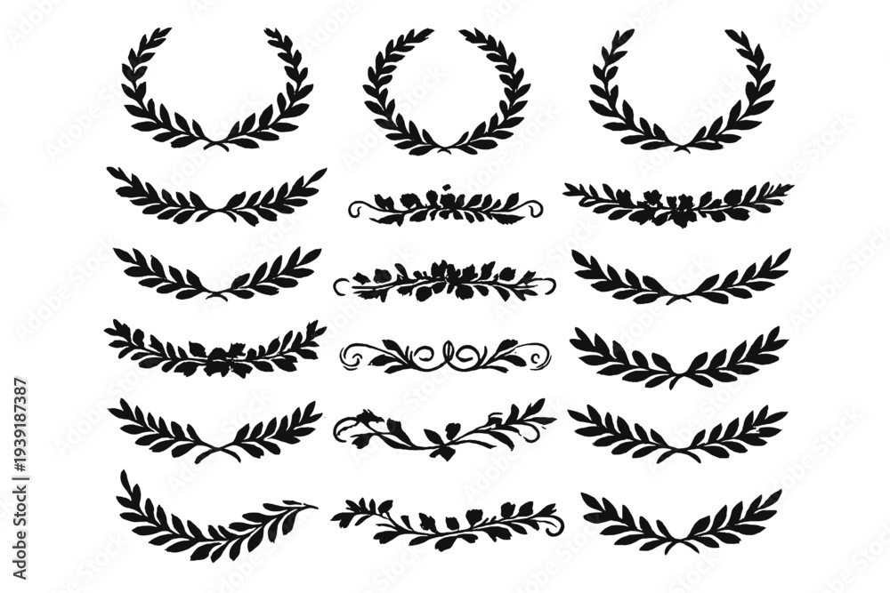 Obraz premium Decorative leaf designs arranged in various styles for use in art and