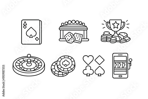 Playing card symbols and casino items arranged in a simple line