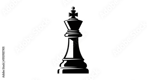 Black chess king piece isolated on white background, strategic game concept.