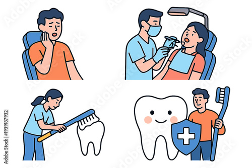 Dentist visit and oral care routine with a patient a dentist and basic