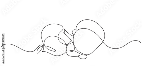 continuous line drawing of a cute sleeping newborn baby. Modern minimalist line art design isolated on a white background, representing innocence, motherhood, childcare, and early life.