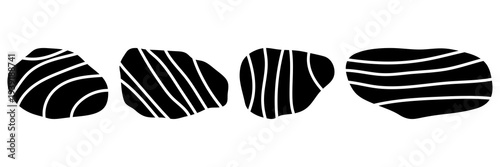 Black river gravels set. Rounded stone.