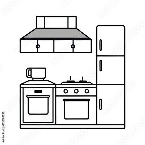 Vector illustration of kitchen appliances and furniture