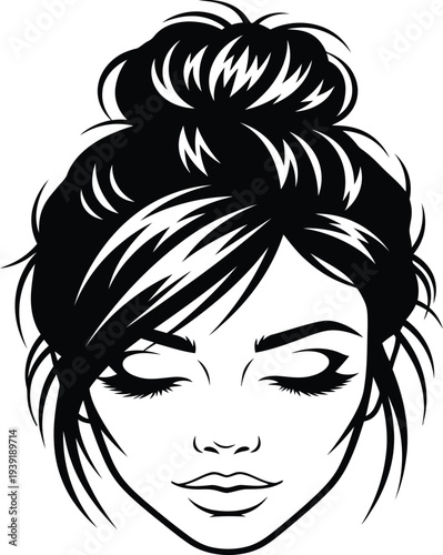 Illustration of a woman with a stylish bun hairstyle