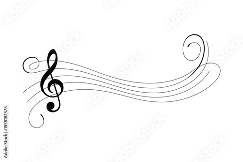 Music staff and treble clef cartoon vector illustration