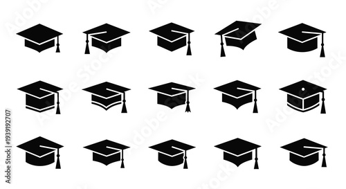 Collection of graduation caps in various angles a striking silhouette