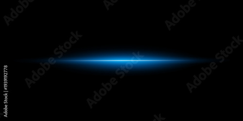 Glowing blue flare laser, Light blue effect reflections, neon beam over dark abstract background, shine speed flash of light, and sparks 