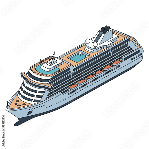 Luxury Cruise Ship with Multiple Decks and Amenities.