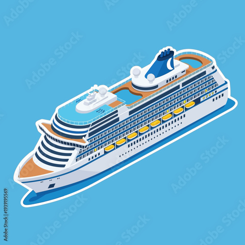 Isometric illustration of a luxury cruise ship with multiple decks and amenities.