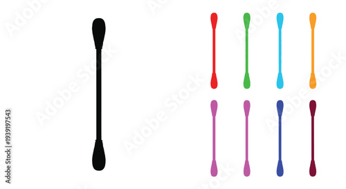 Colorful cotton swabs arranged in rows on a white background