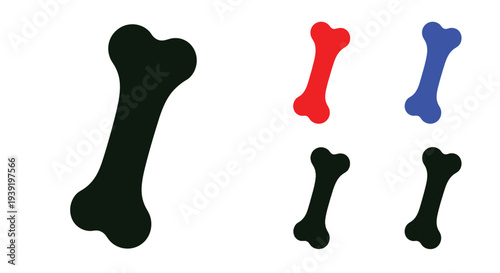 Colorful dog bones arranged in a row against a white background